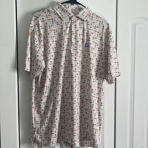 Men’s Large White Rhoback “The Colada” Tropical Drink Pattern Polo